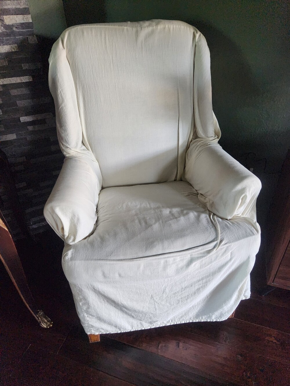 Duck Cotton T-Cushion Wingback Chair Slipcover Cream